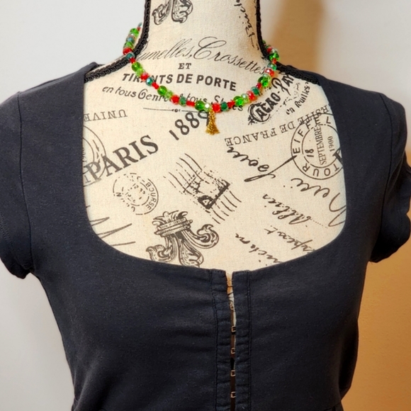 Christmas Tree Holiday Choker Necklace Crystal Beaded Gold Charm Handmade - Picture 4 of 4